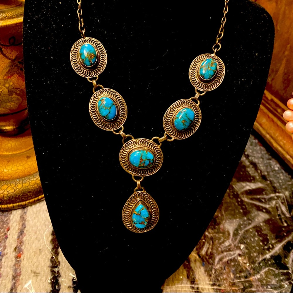 Antique turquoise sterling necklace